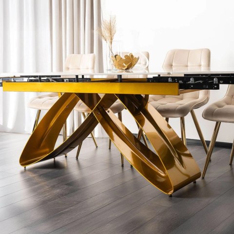 Stół LUIGI Ceramiczny Rozkładany 160-240 cm Biały Marmur/Złoty