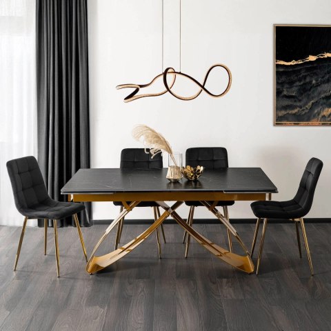 Stół LUIGI Ceramiczny Rozkładany 160-240 cm Czarny Marmur/Złoty