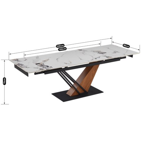 Stół REX 2 Ceramiczny Rozkładany 180-240 cm Biały Marmur/Dąb