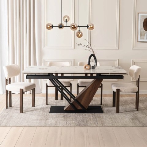Stół REX 2 Ceramiczny Rozkładany 180-240 cm Biały Marmur/Orzech