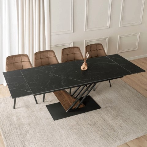 Stół REX 2 Ceramiczny Rozkładany 180-240 cm Czarny Marmur/Orzech