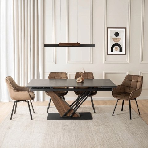 Stół REX 2 Ceramiczny Rozkładany 180-240 cm Czarny Marmur/Orzech