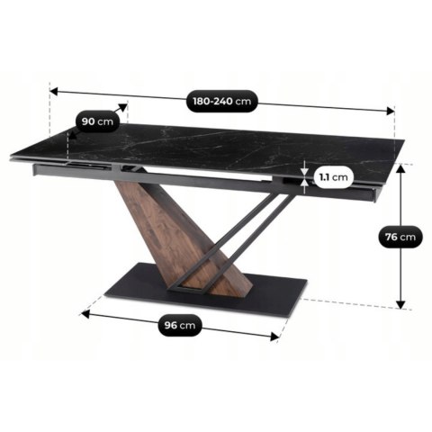 Stół REX 2 Ceramiczny Rozkładany 180-240 cm Czarny Marmur/Orzech