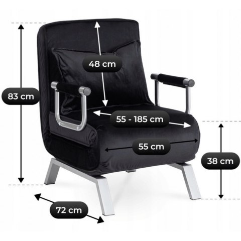 Fotel Rozkładany BART Czarny Welurowy