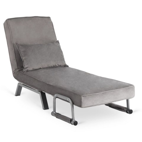 Fotel Rozkładany BART Wypoczynkowy Szary Welurowy do Spania Leżanka Nowoczesny