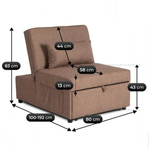 Fotel Wypoczynkowy Rozkładany IBERIS 80 cm Brązowy Tapicerowany Nowoczesny