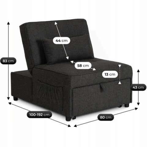 Fotel Rozkładany IBERIS 80 cm do Spania Czarny