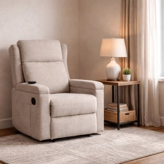 Fotel Rozkładany Masujący SEBASTIAN Beżowy Tkanina