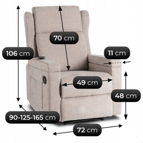Fotel Rozkładany Masujący SEBASTIAN Beżowy Tkanina