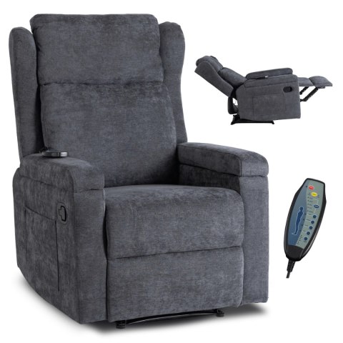 Fotel Rozkładany Masujący SEBASTIAN Ciemnoszary Tkanina