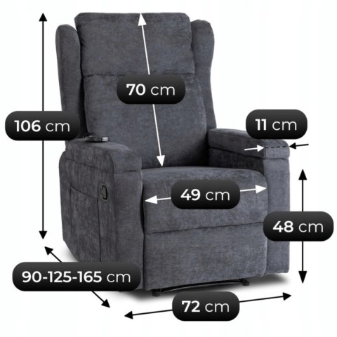 Fotel Rozkładany Masujący SEBASTIAN Ciemnoszary Tkanina