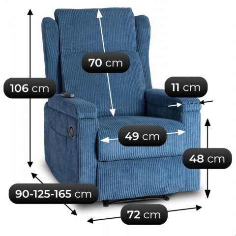 Fotel Rozkładany Masujący SEBASTIAN Granatowy Sztruksowy