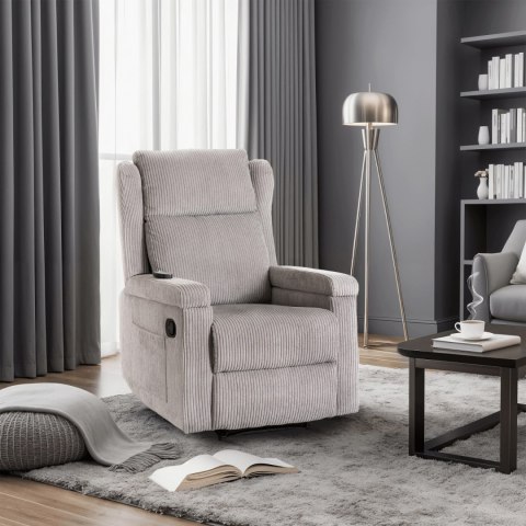 Fotel Rozkładany Masujący SEBASTIAN Szary Sztruksowy