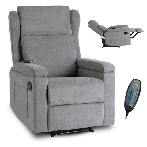 Fotel Rozkładany Masujący SEBASTIAN Szary Tkanina