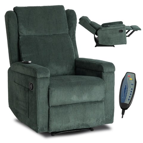 Fotel Rozkładany Masujący SEBASTIAN Zielony Sztruksowy