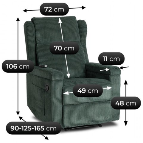 Fotel Rozkładany Masujący SEBASTIAN Zielony Sztruksowy