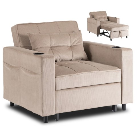 Fotel do Spania SOLOR Rozkładany Amerykanka Beżowy Sztruksowy Nowoczesny