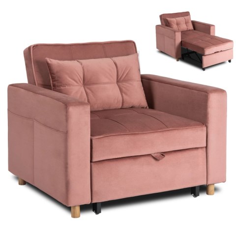 Fotel Rozkładany SOLOR Różowy Welurowy