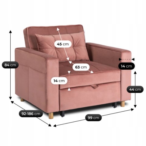 Fotel Rozkładany SOLOR Różowy Welurowy
