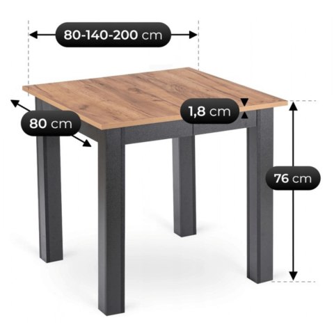 Stół BEN Rozkładany 80-200 cm Dąb Craft/Czarny