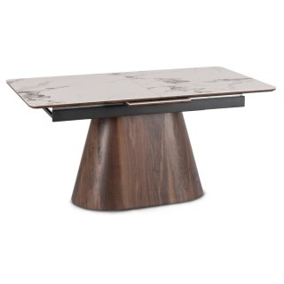 Stół LIZBONA Ceramiczny Rozkładany 160-200 cm Biały Marmur/Orzech