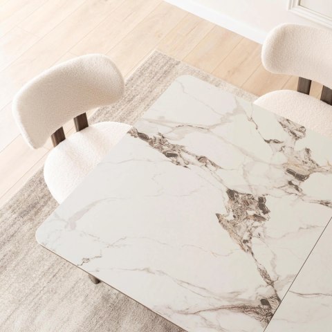 Stół LIZBONA Ceramiczny Rozkładany 160-200 cm Biały Marmur/Orzech