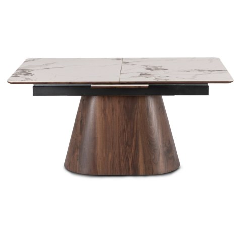 Stół LIZBONA Ceramiczny Rozkładany 160-200 cm Biały Marmur/Orzech