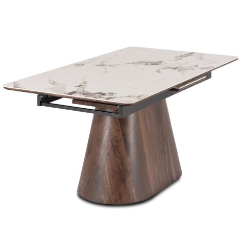 Stół LIZBONA Ceramiczny Rozkładany 160-200 cm Biały Marmur/Orzech