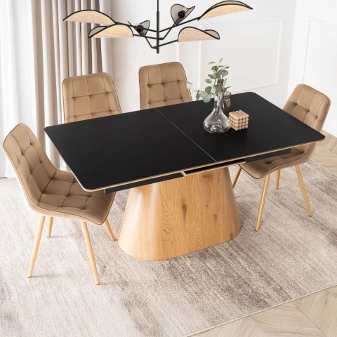 Stół LIZBONA Ceramiczny Rozkładany 160-200 cm Czarny/Dąb