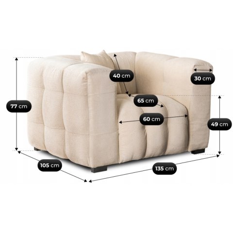 Fotel Wypoczynkowy MODERNO 1S Kremowy Nowoczesny