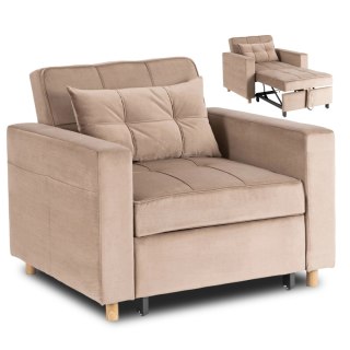 Fotel Rozkładany SOLOR Beżowy Welurowy