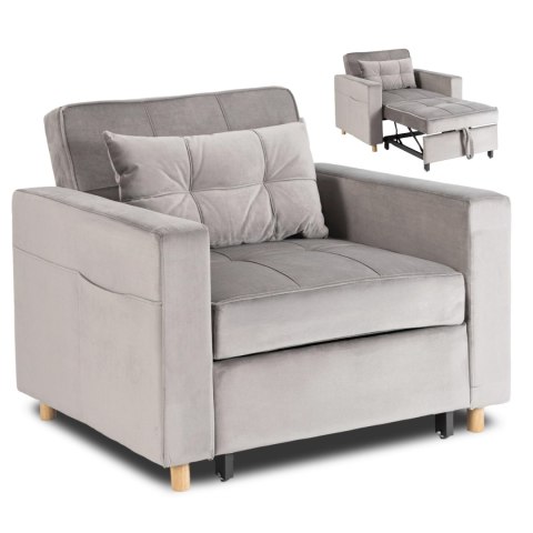 Fotel Rozkładany SOLOR Szary Welurowy