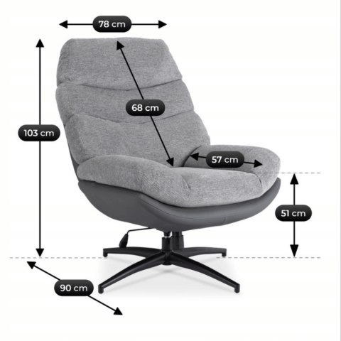 Fotel Wypoczynkowy Obrotowy ASTURIA Szary