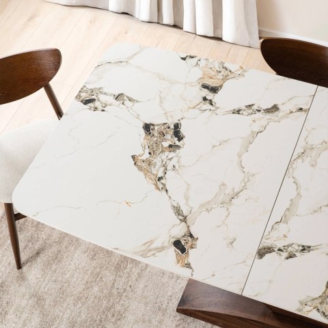 Stół ALICANTE Ceramiczny Rozkładany 160-200 cm Biały Marmur/Orzech