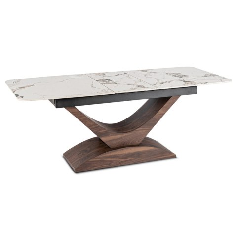 Stół ALICANTE Ceramiczny Rozkładany 160-200 cm Biały Marmur/Orzech