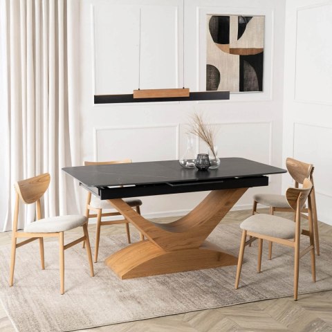 Stół ALICANTE Ceramiczny Rozkładany 160-200 cm Czarny Marmur/Dąb