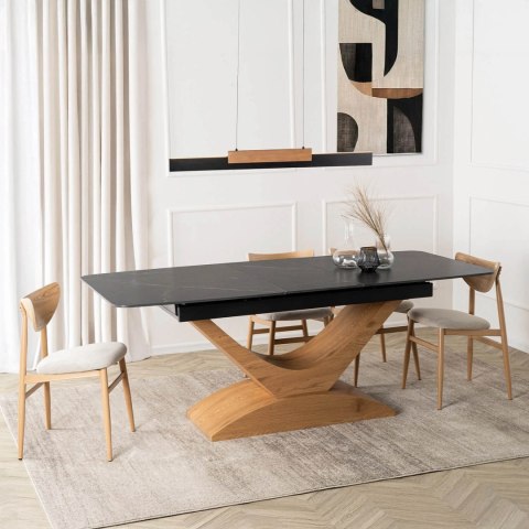 Stół ALICANTE Ceramiczny Rozkładany 160-200 cm Czarny Marmur/Dąb