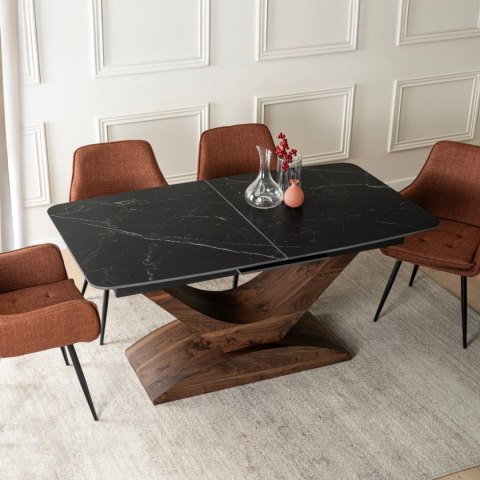 Stół ALICANTE Ceramiczny Rozkładany 160-200 cm Czarny Marmur/Orzech