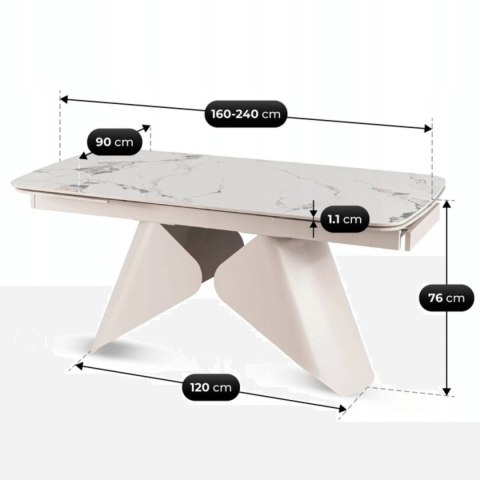 Stół Ceramiczny Rozkładany VERONA 160-240 cm Biały Marmur/Kaszmir