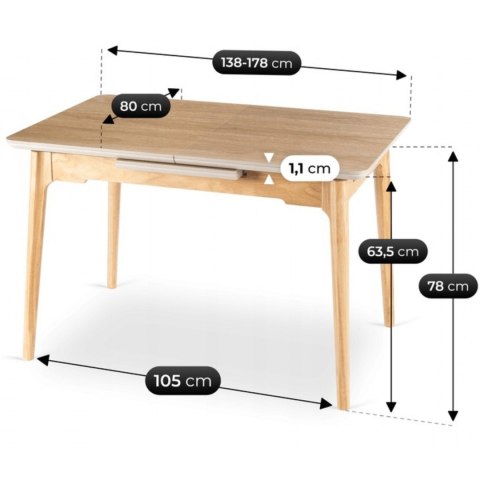 Stół SAMER Rozkładany Ceramiczny 138-178 cm Dąb