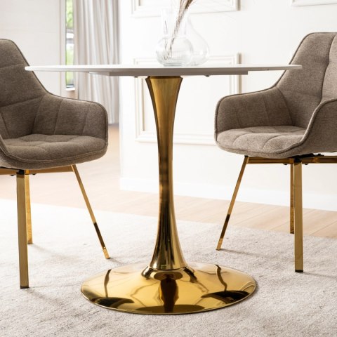 Stół SANDER 89 cm Ceramiczny Biały/Złoty