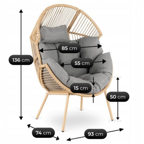 Fotel Ogrodowy CEZARE Wypoczynkowy Kokon Szary Nowoczesny Boho