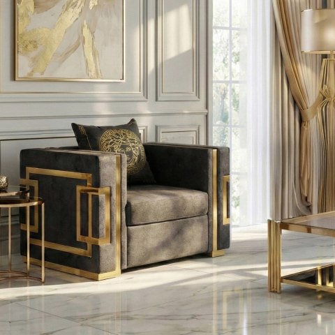 Fotel Wypoczynkowy PALLAZO 1S Czarny/Złoty Welurowy Nowoczesny Glamour
