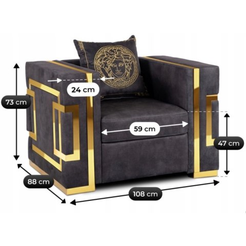 Fotel Wypoczynkowy PALLAZO 1S Czarny/Złoty Welurowy Nowoczesny Glamour