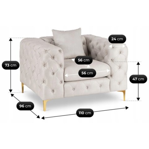 Fotel Wypoczynkowy SORRENTO 1S Kremowy Welurowy Nowoczesny Glamour