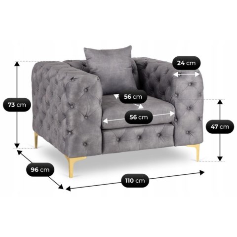 Fotel Wypoczynkowy SORRENTO 1S Szary Welurowy Nowoczesny Glamour