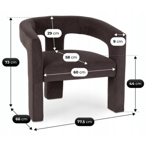 Fotel Wypoczynkowy do Salonu LILLE Brązowy Welurowy Nowoczesny