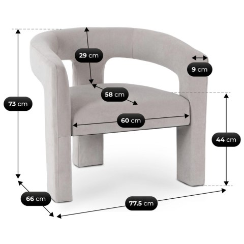 Fotel Wypoczynkowy do Salonu LILLE Szary Welurowy Nowoczesny
