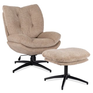 Fotel Wypoczynkowy Obrotowy FREMONT z Podnóżkiem Beżowy