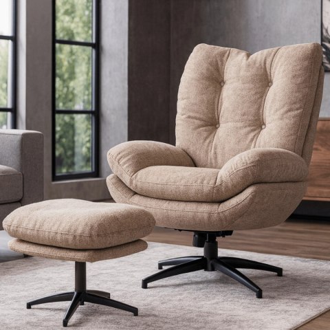 Fotel Wypoczynkowy Obrotowy FREMONT z Podnóżkiem Beżowy
